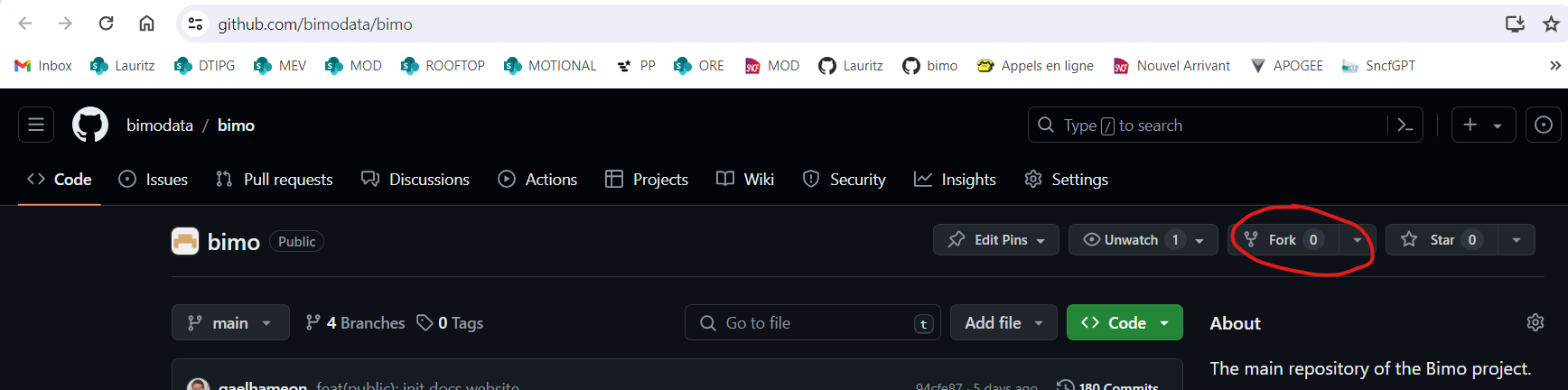Fork button on GitHub